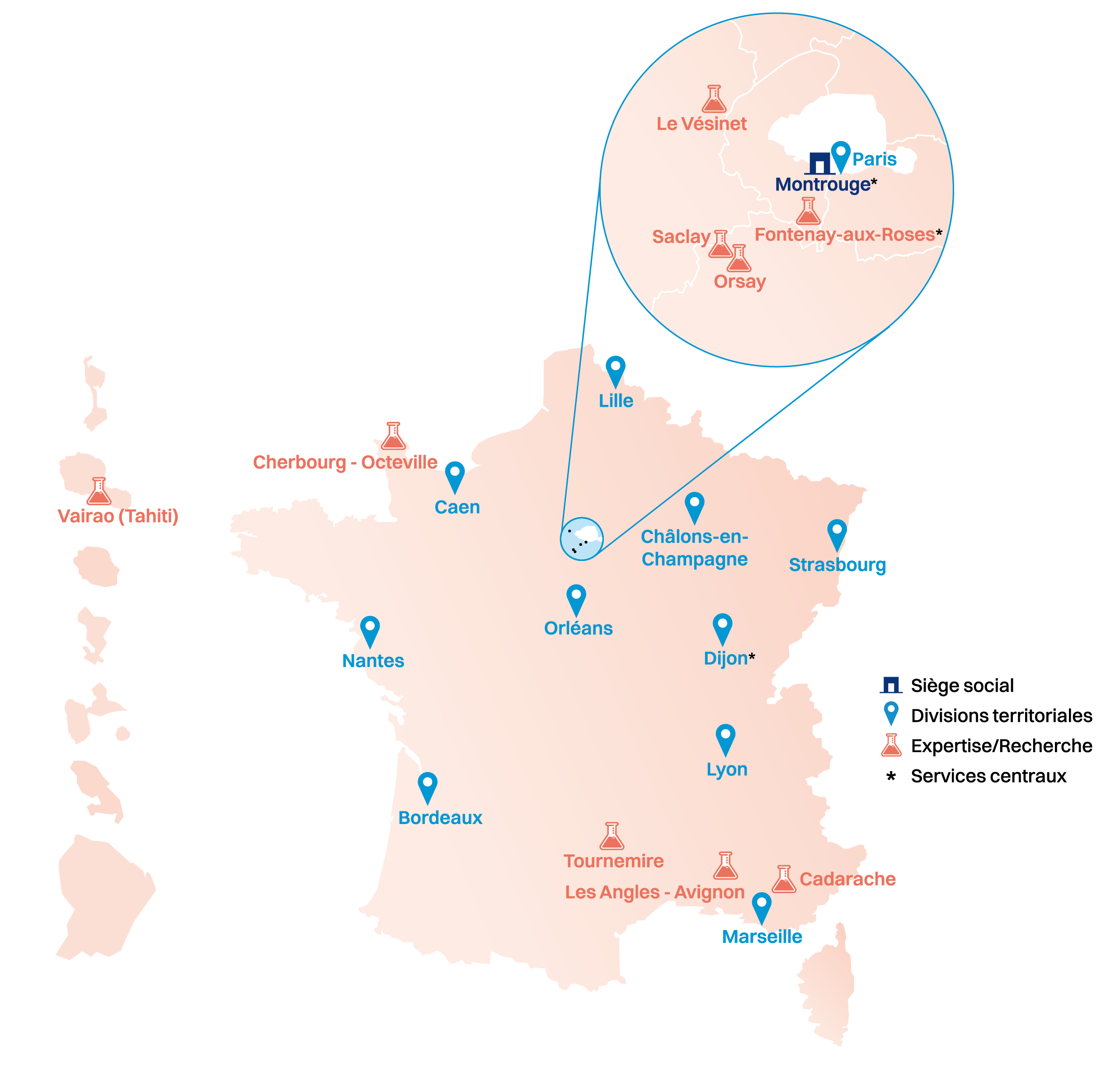 Carte des implantations de l'ASNR