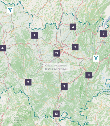 Carte de la région Auvergne-Rhône-Alpes